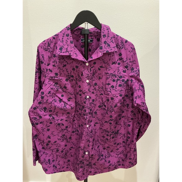 Lands' End Tops - Lands End Womens 20W No Iron Supima Cotton Floral Button Down Shirt Purple
